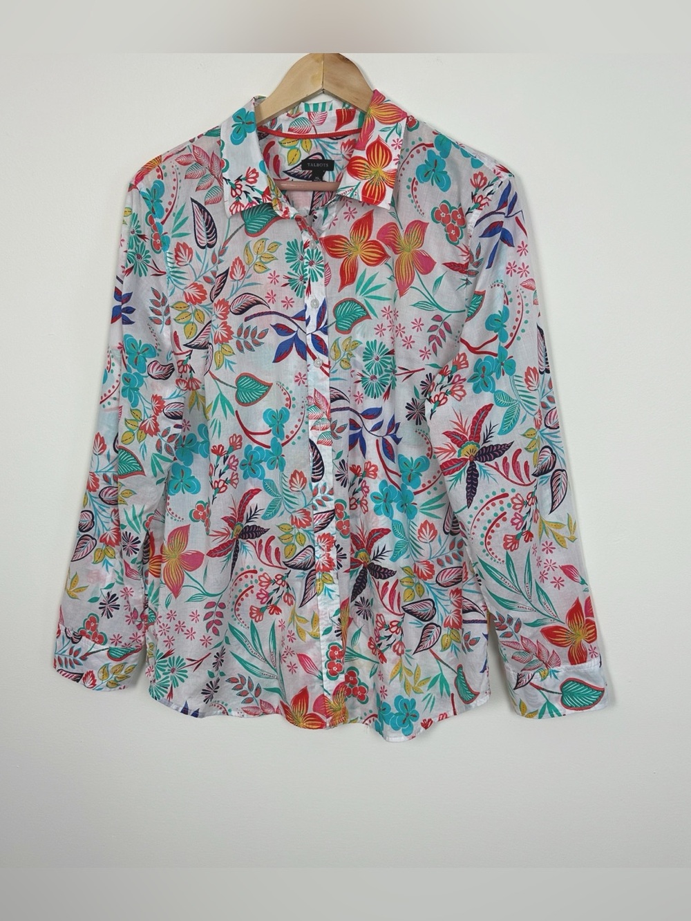 Talbots Button Down Shirt Orange Blue  Floral  XL